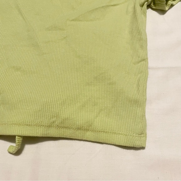 Zara Drawstring Scrunched V-Neck Cropped Ribbed T-Shirt Small - Picture 15 of 16